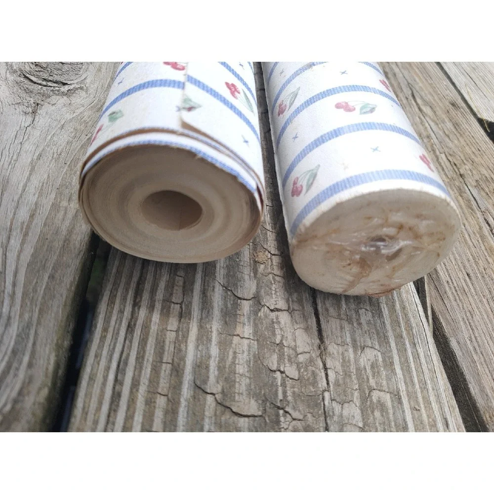 Vintage 2PC Imperial Wall Covering Cherry Stripes Wall Paper Rolls 11ysx20.5